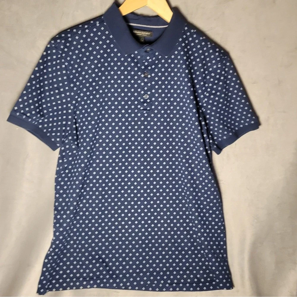 Banana Republic Men's Navy Blue L Polo Shirt Short Sleeve Collared Geometric